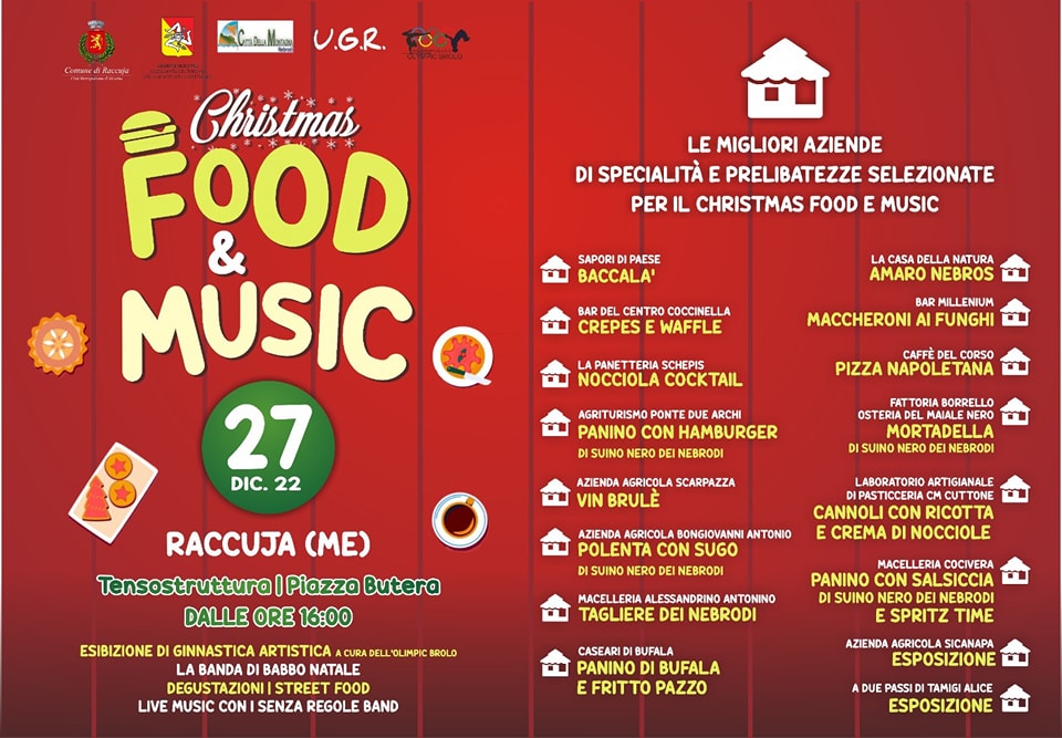 raccuja  stasera dalle ore 16.00 levento christmas food & music